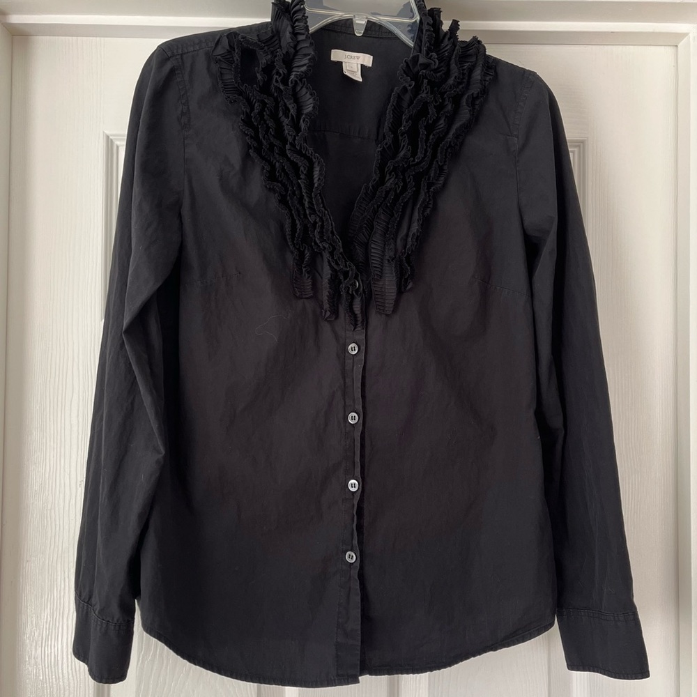 Black ruffled J. Crew blouse, 6